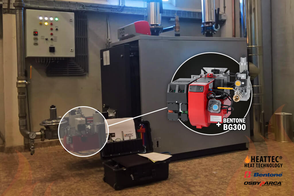 Osby Parca hot water boiler with Bentone biogas burner Osby Parca hot water boiler with Bentone biogas burner