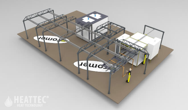 Powder coating production line for a manufacturer of flue gas ducts.